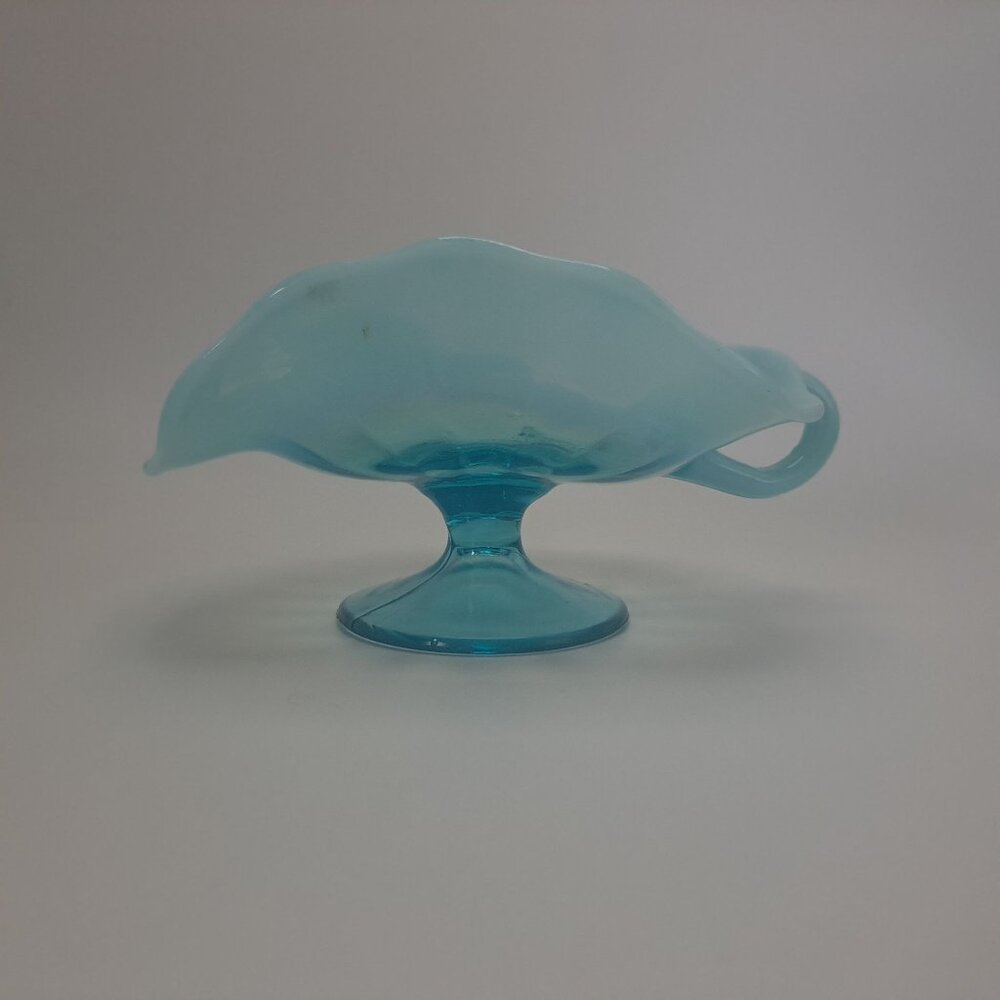Dugan Blue Opalescent Glass Compote Dish Handle Nappy
